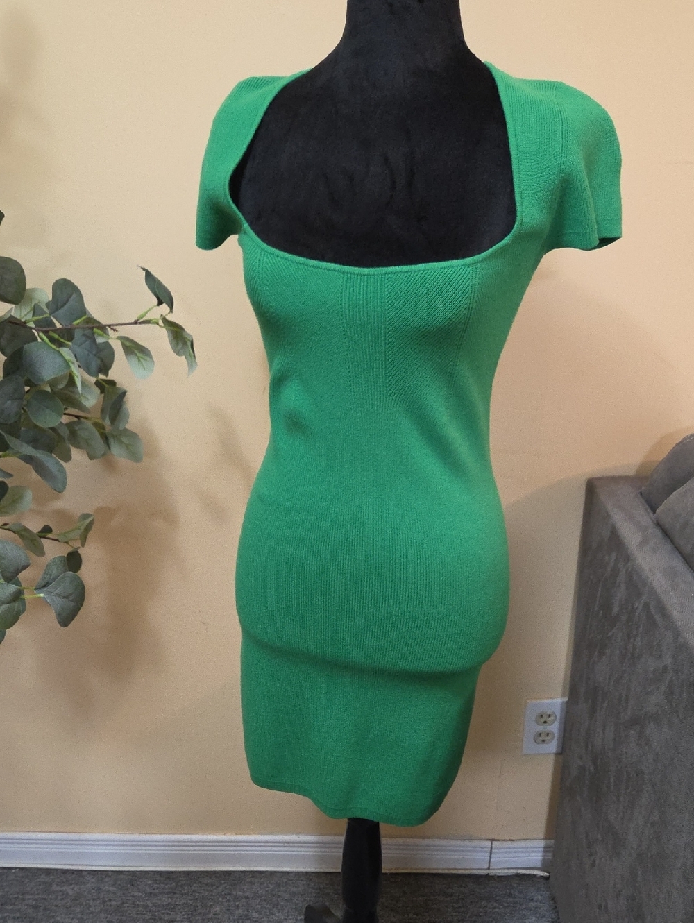 Green Scoop Neck Knit Dress - Women's Bodycon